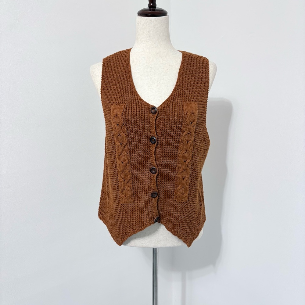 Vintage 70s Whitefish Bay Brown Knit Sweater Vest Sz S